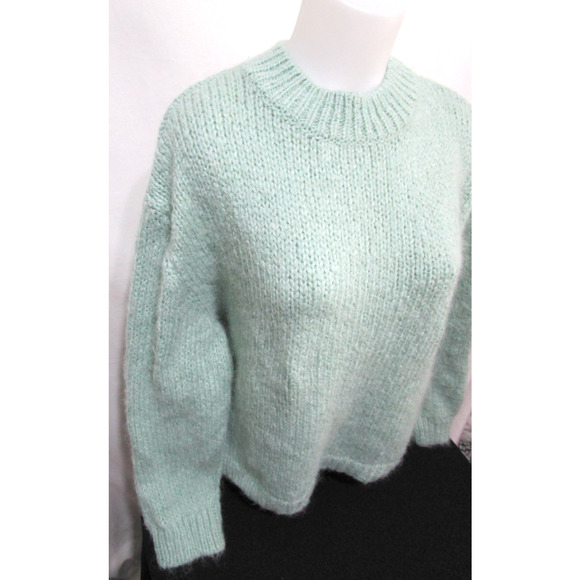 EUC! Zara Mint Green Thick Crew Neck Oversize Sweater Women Sz M - Picture 4 of 8